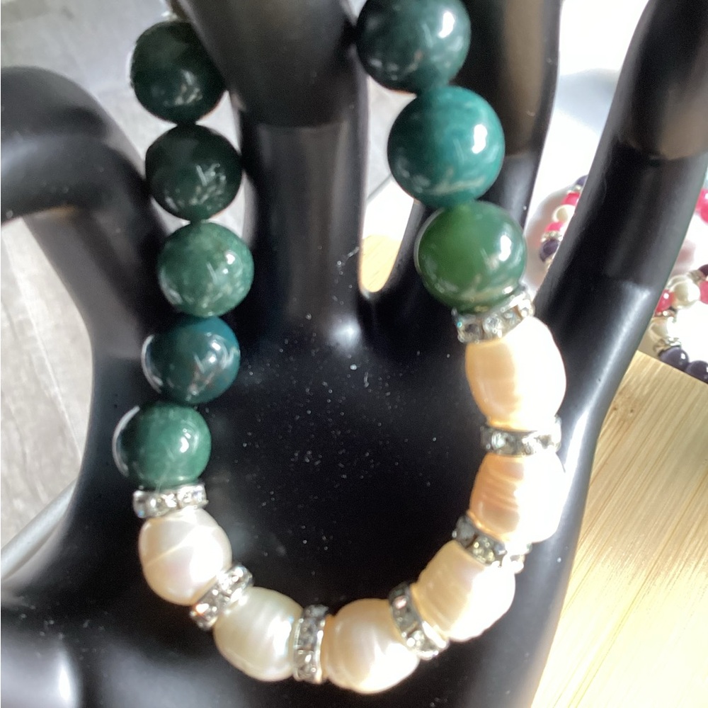 Baroque Pearl and  Ocean Agate Bracelet